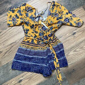 Miami Blue/Yellow Floral Paisley Romper Size M NWT